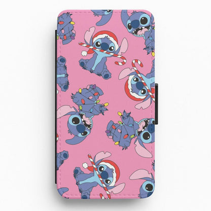 Christmas Cute Blue Alien Pattern Flip / Wallet Phone Case