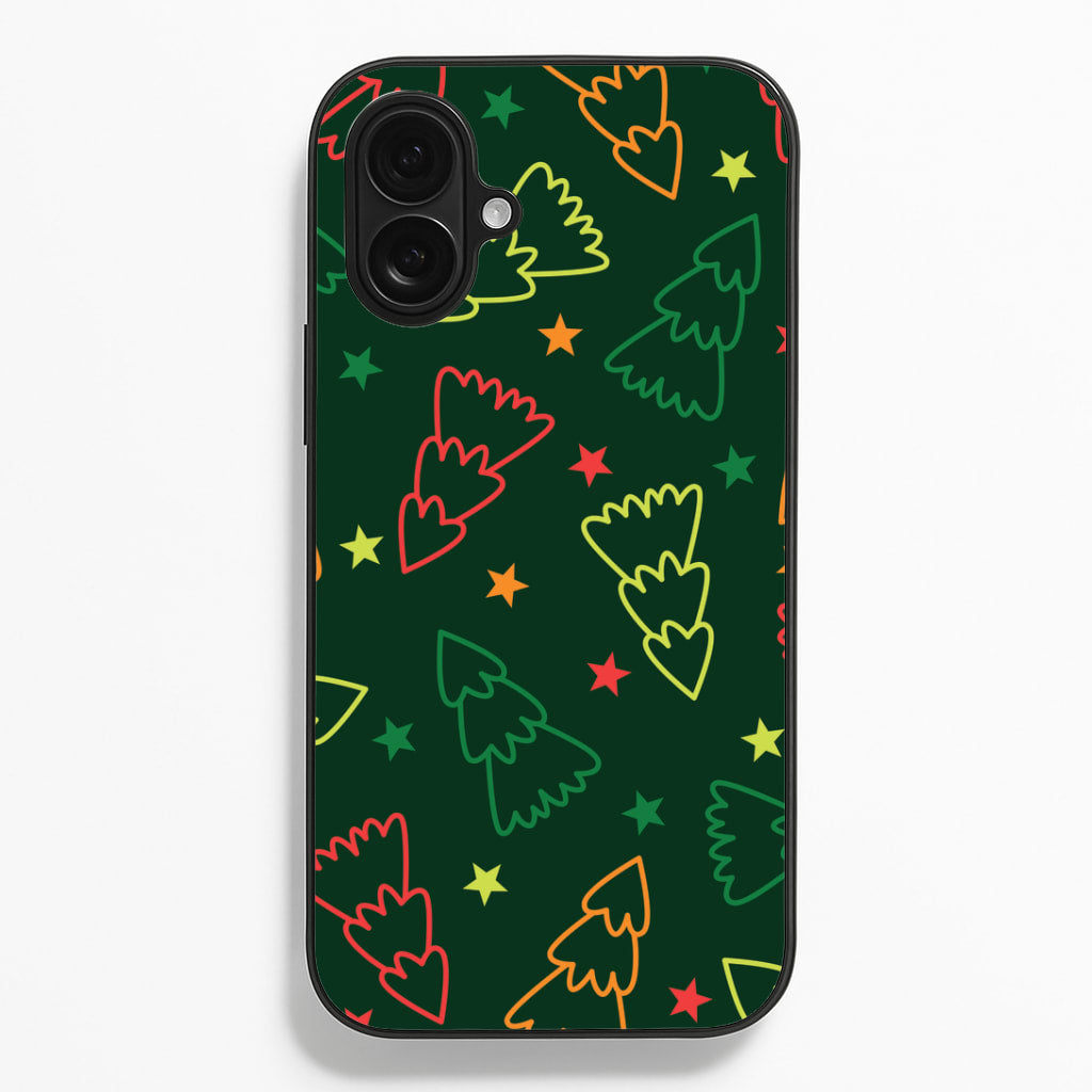 Colourful Christmas Tree Outlines Pattern iPhone 16 Plus Case
