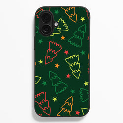 Colourful Christmas Tree Outlines Pattern iPhone 16 Plus Case