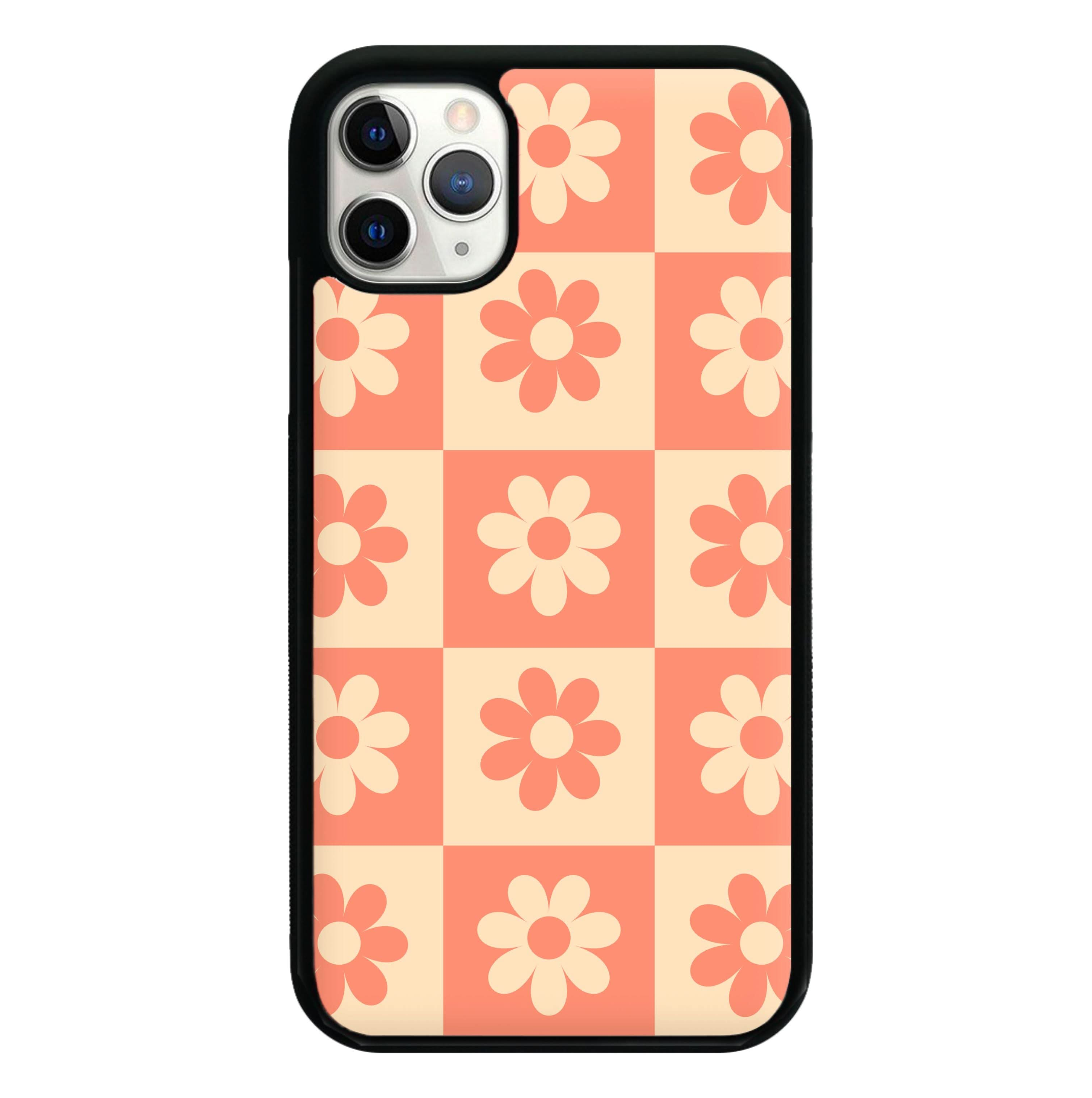 Checkered Flowers Orange Phone Case