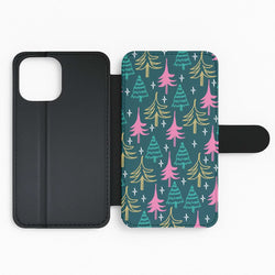 Colourful Sketched Christmas Trees Pattern Flip Phone Case