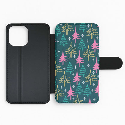 Colourful Sketched Christmas Trees Pattern Flip Phone Case