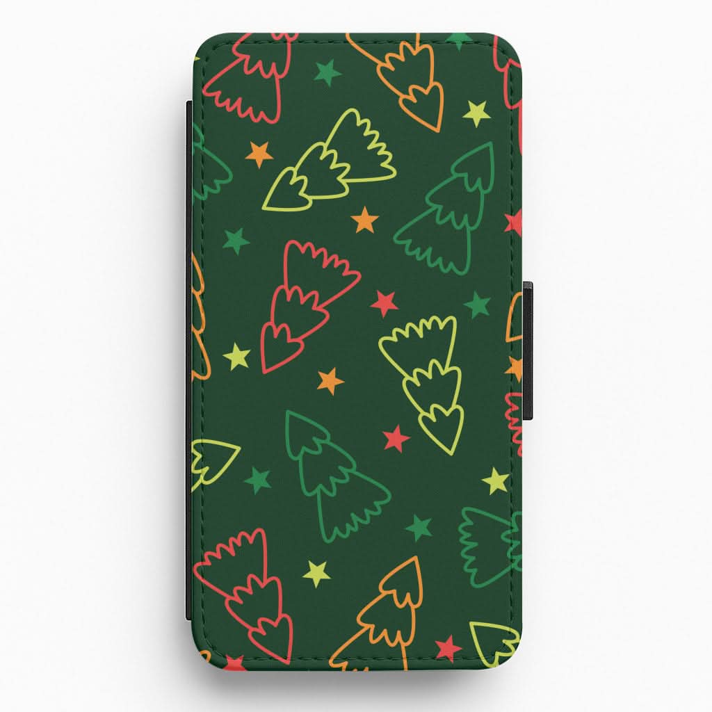 Colourful Christmas Tree Outlines Pattern Flip / Wallet Phone Case