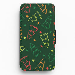 Colourful Christmas Tree Outlines Pattern Flip / Wallet Phone Case