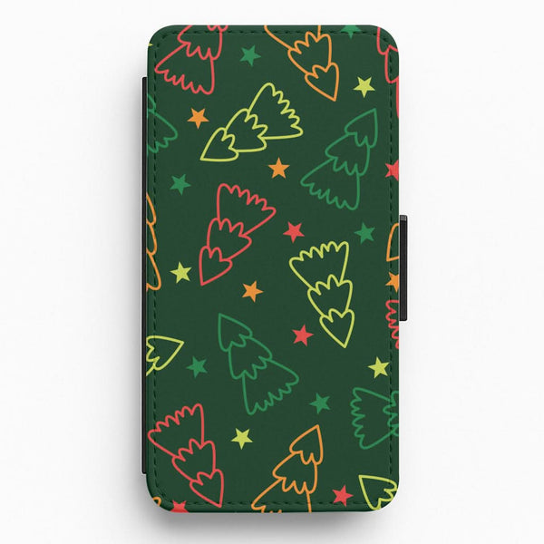 Colourful Christmas Tree Outlines Pattern Flip / Wallet Phone Case