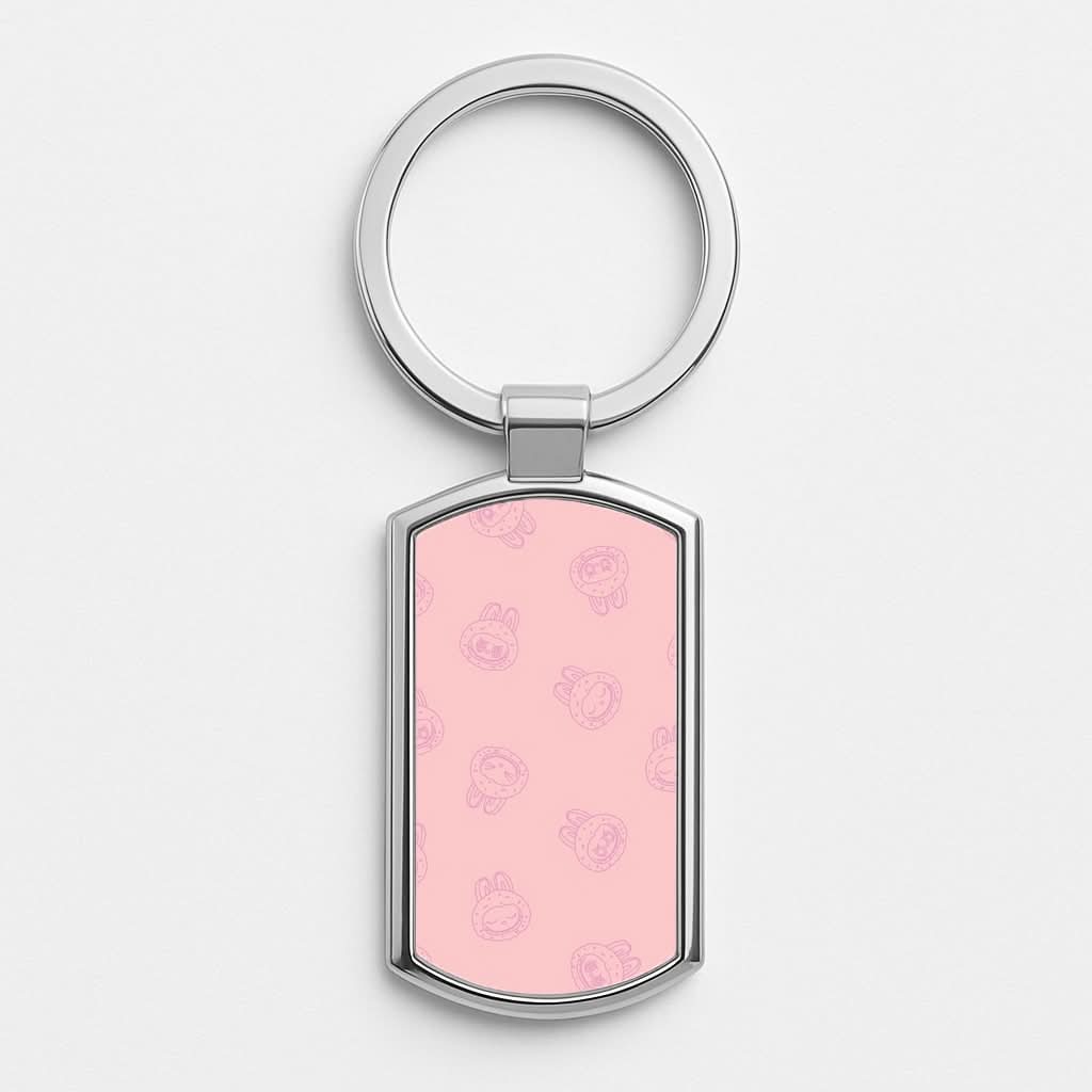 Monsters Outline Pattern II Silver Metal Keyring