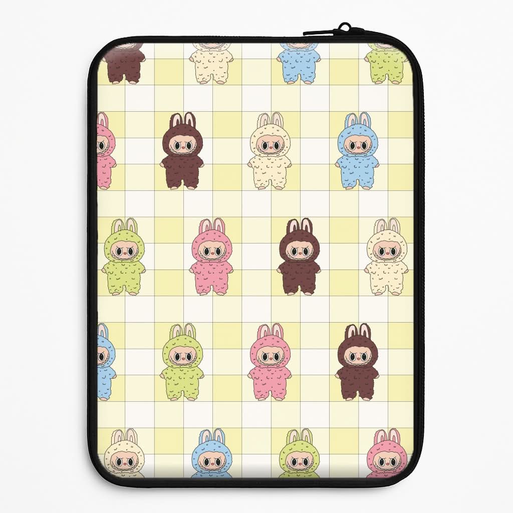 Cute Colourful Monsters Checkered Pattern Laptop Sleeve