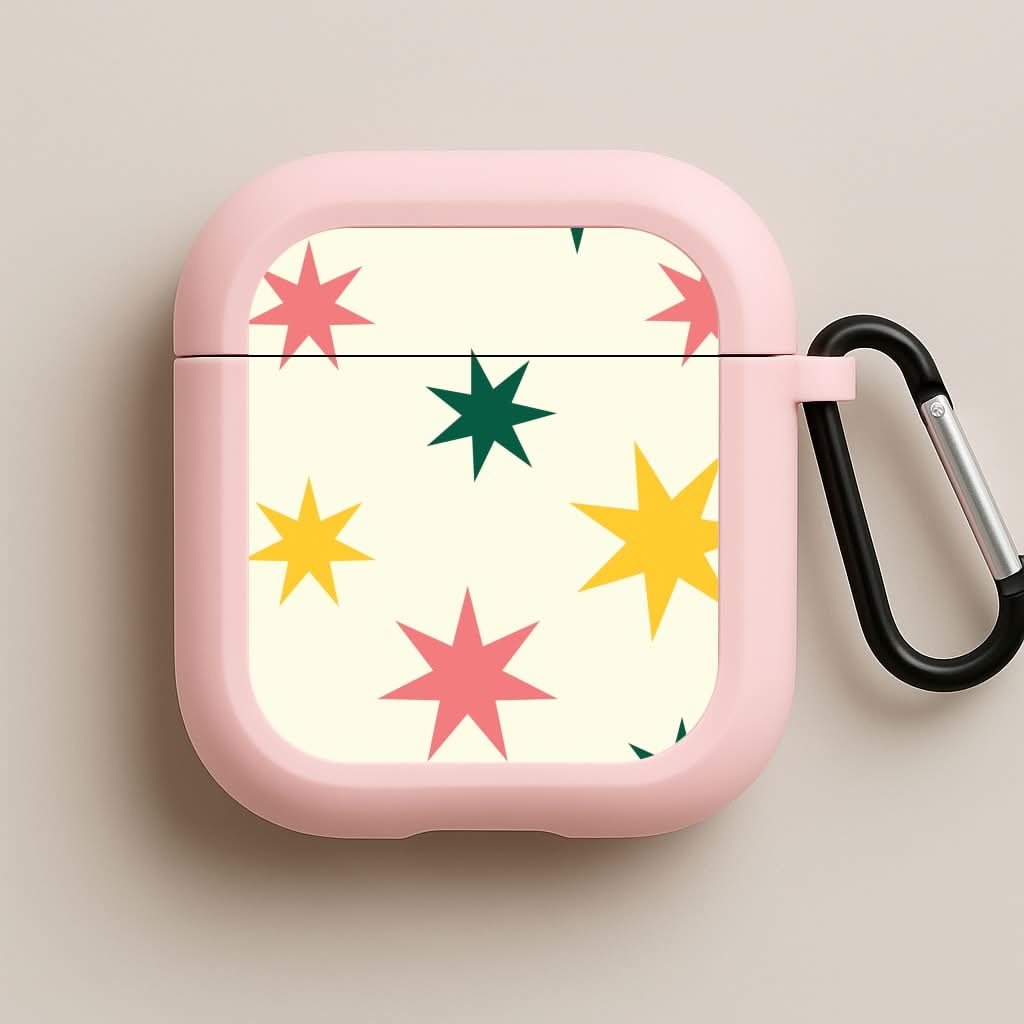 Colourful Christmas Stars Pattern Pink AirPods Case