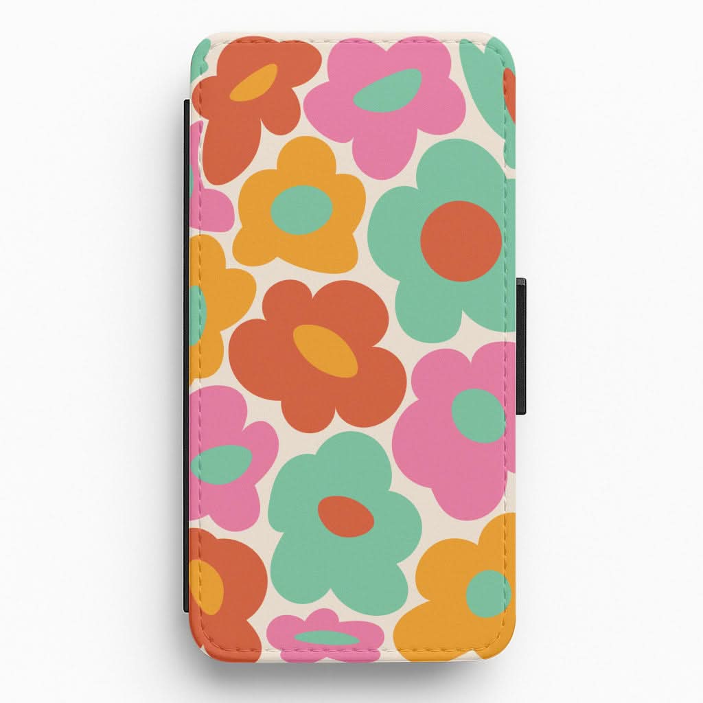 Abstract Trippy Retro Flowers Flip / Wallet Phone Case