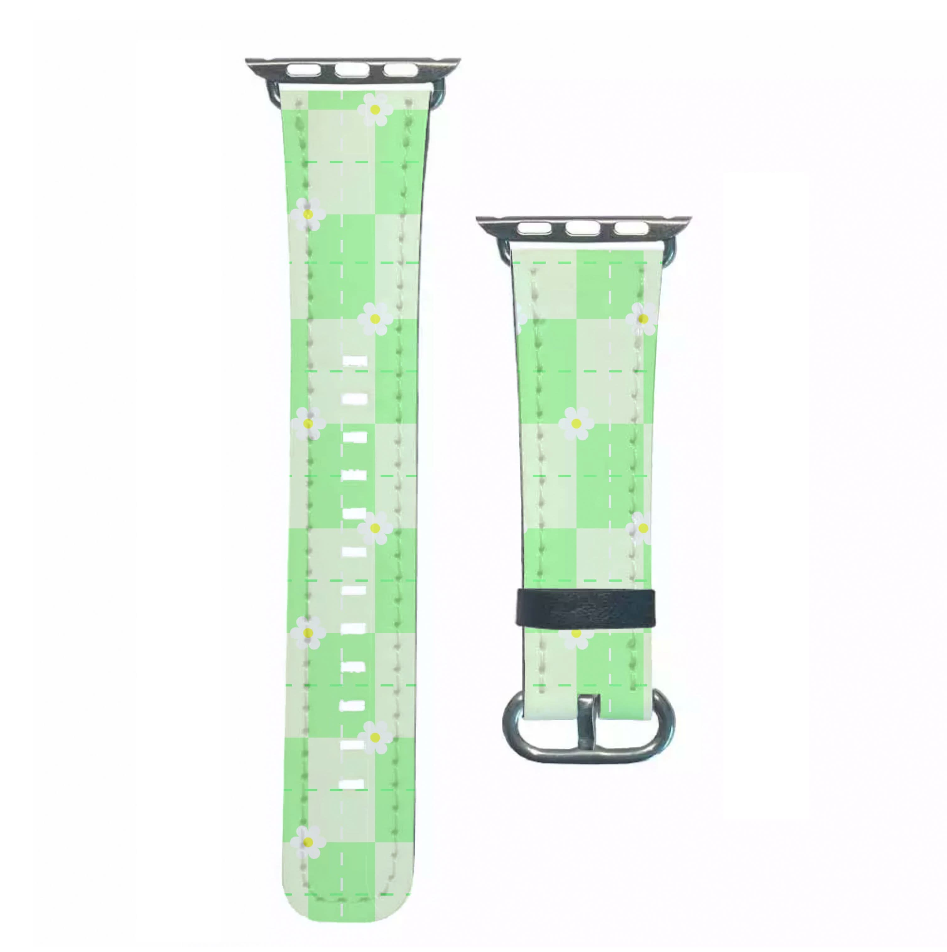 Green Plaid Daisies  Apple Watch Strap