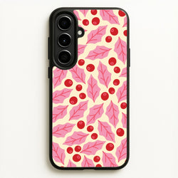Pink Holly And Berries Pattern Galaxy A56 Case