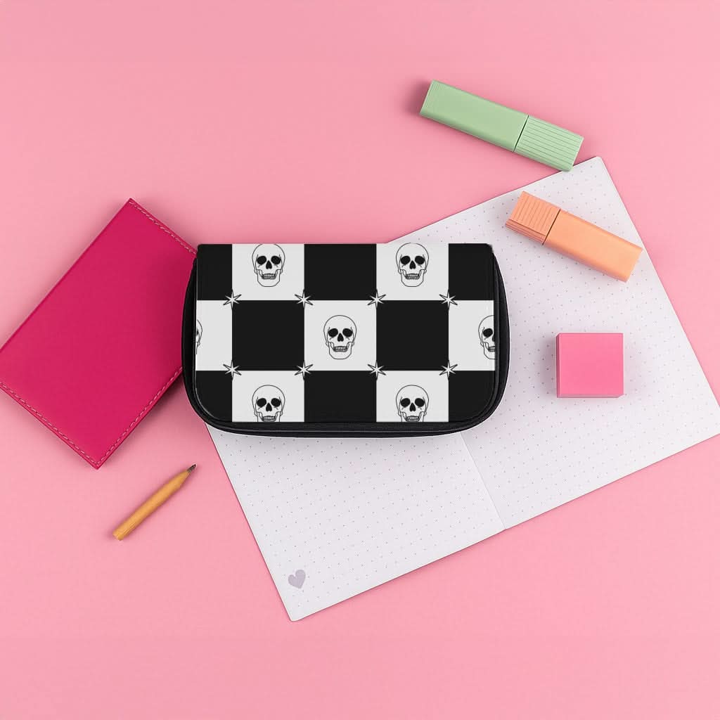Checkered Skulls Pattern Pencil Case