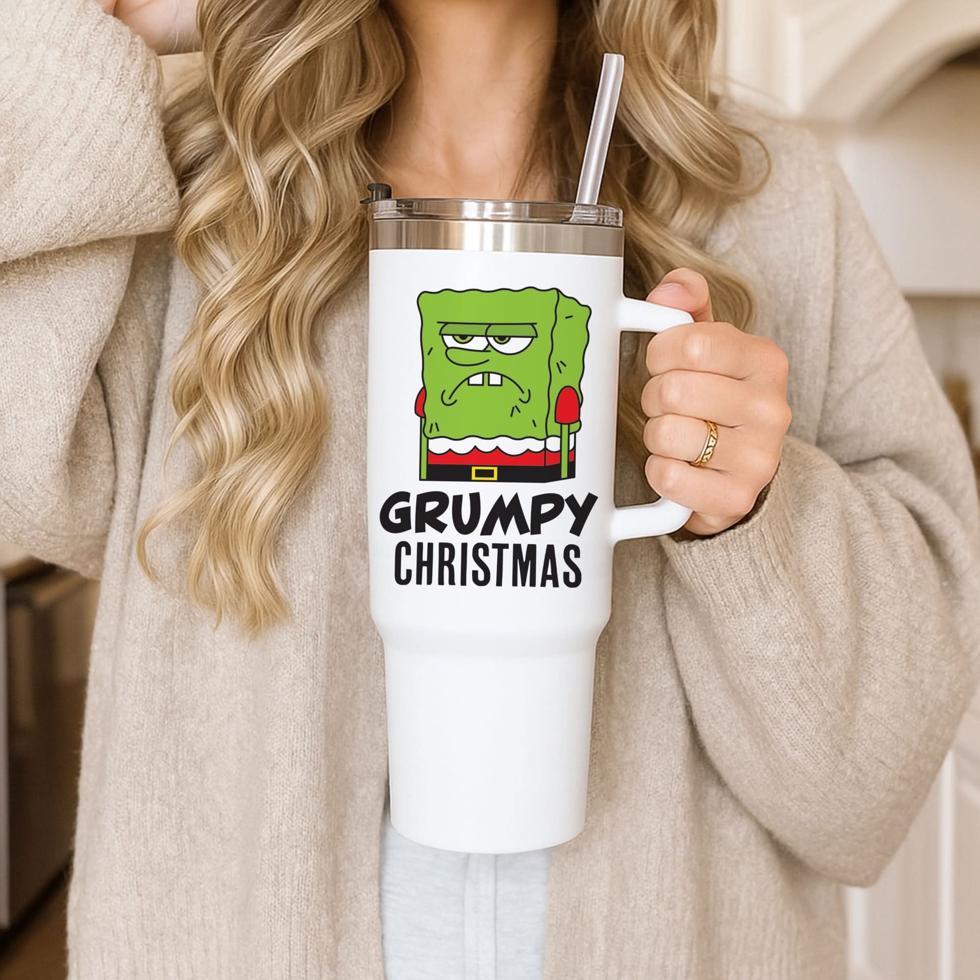 Grumpy Christmas Cartoon Sponge Tumbler