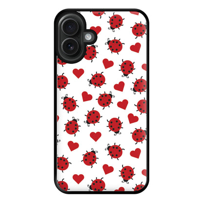 Ladybugs And Hearts Pattern iPhone 16 Plus Case