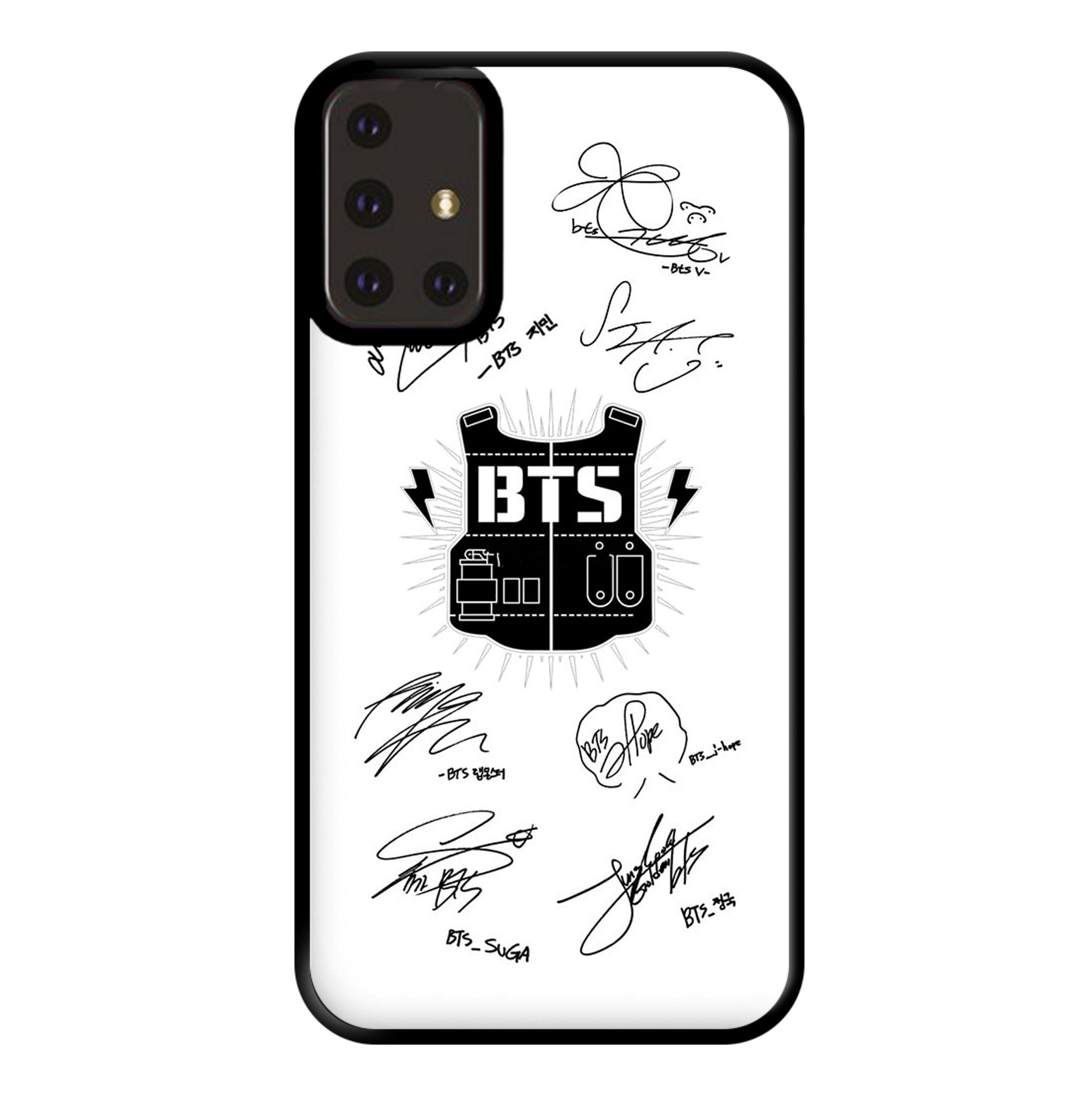 White K-Pop Band Army Logo and Signatures Phone Case