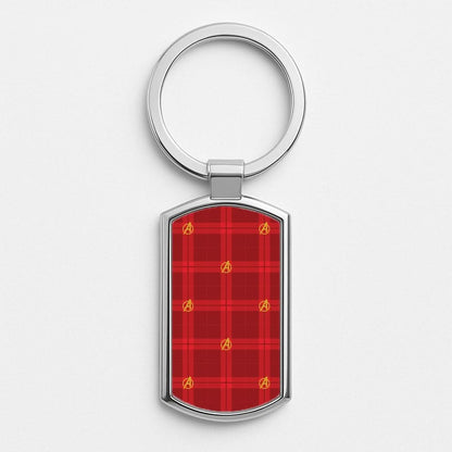 Superhero Team Red Tartan Pattern Silver Metal Keyring