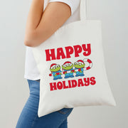 Happy Holidays Cute Green Aliens Tote Bag 2