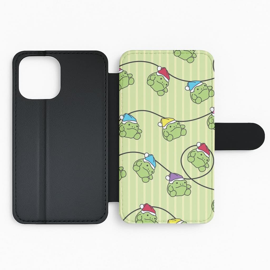 Christmas Frog Plush Fairylights Pattern Flip Phone Case