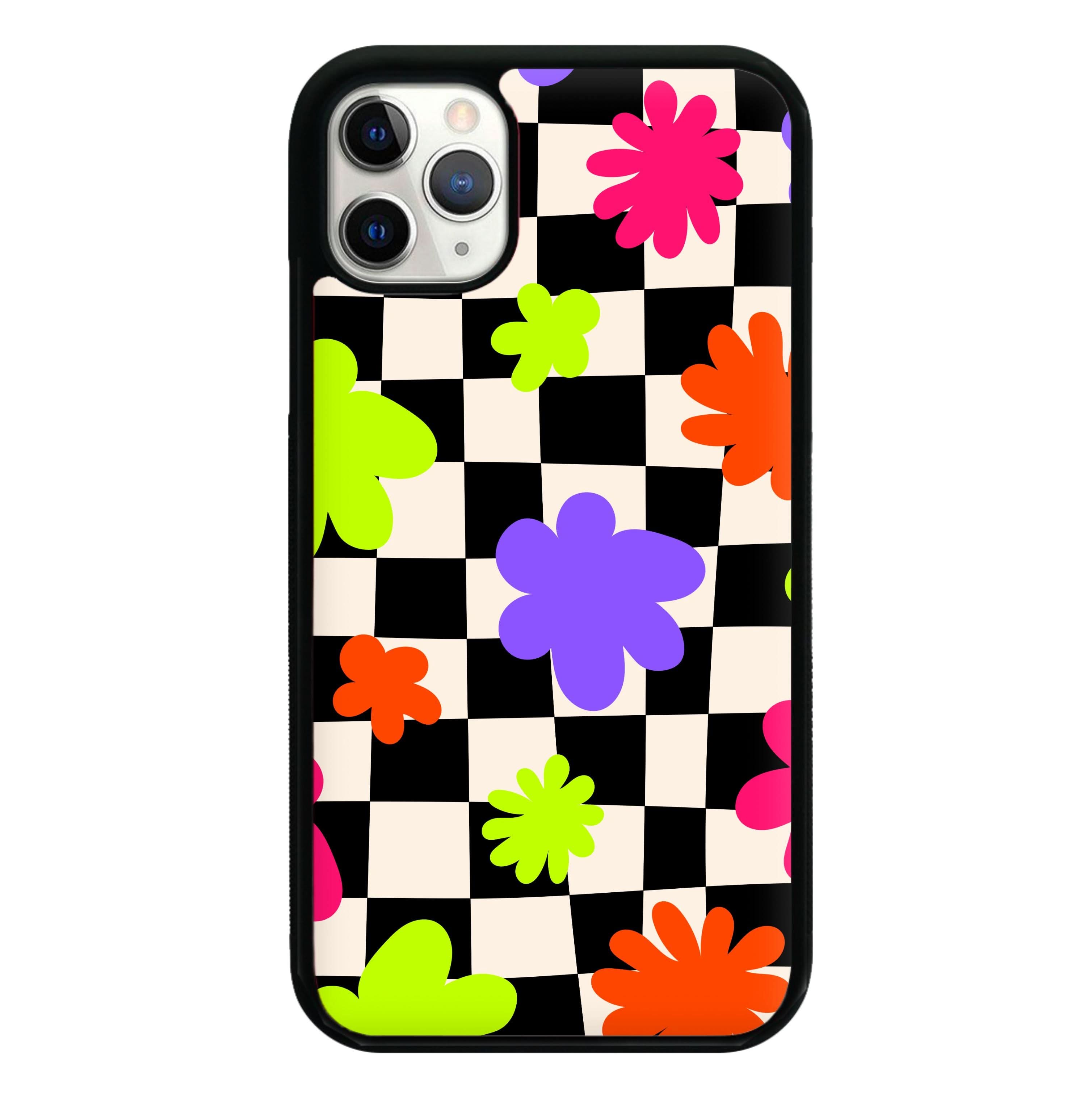 Abstract Flowers Checkered Pattern Phone Case