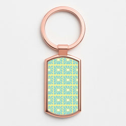 Square Abstract Flowers Blue Rose Gold Keyring