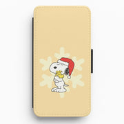 Christmas Cartoon Beagle And Bird Flip / Wallet Phone Case 1