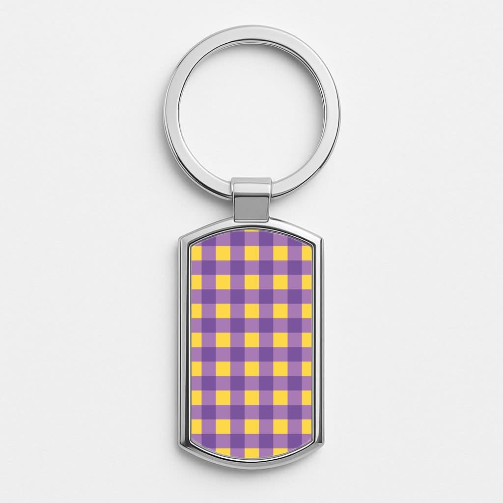 Purple And Yellow Checkered Pattern Luxury Keyring