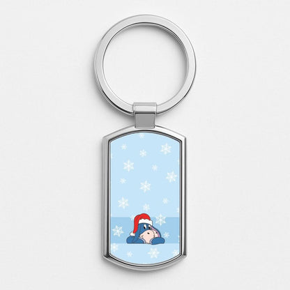 Cartoon Donkey Snowflakes Silver Metal Keyring