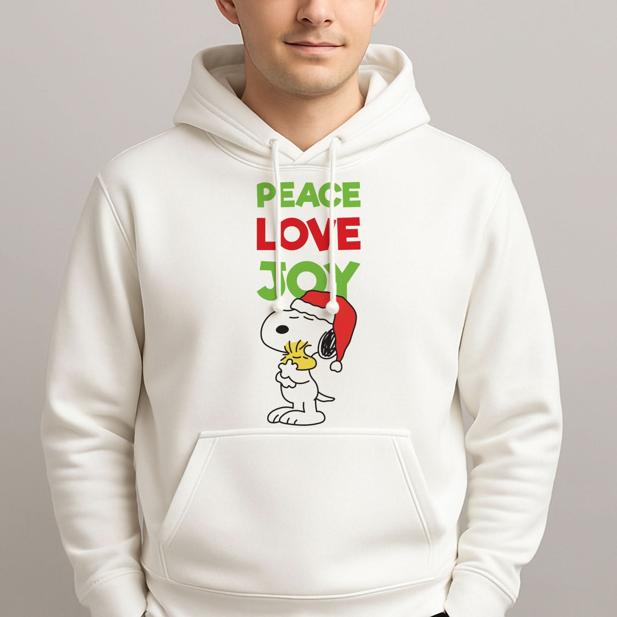 Peace, Love, Joy Christmas Cartoon Beagle Mens Hoodie