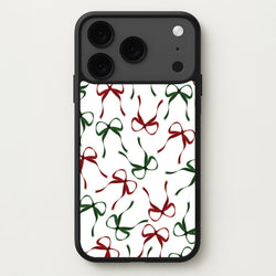 Red And Green Coquette Christmas Bows Pattern iPhone 17 Pro Case