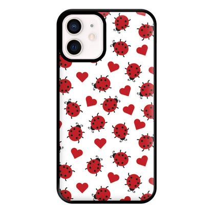 Ladybugs And Hearts Pattern iPhone 13 Mini Case