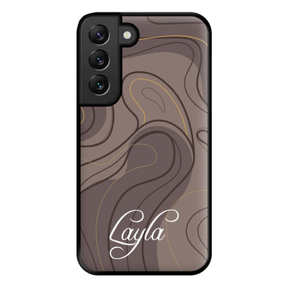Brown Marble Waves Personalised Name Galaxy S22 Plus Case