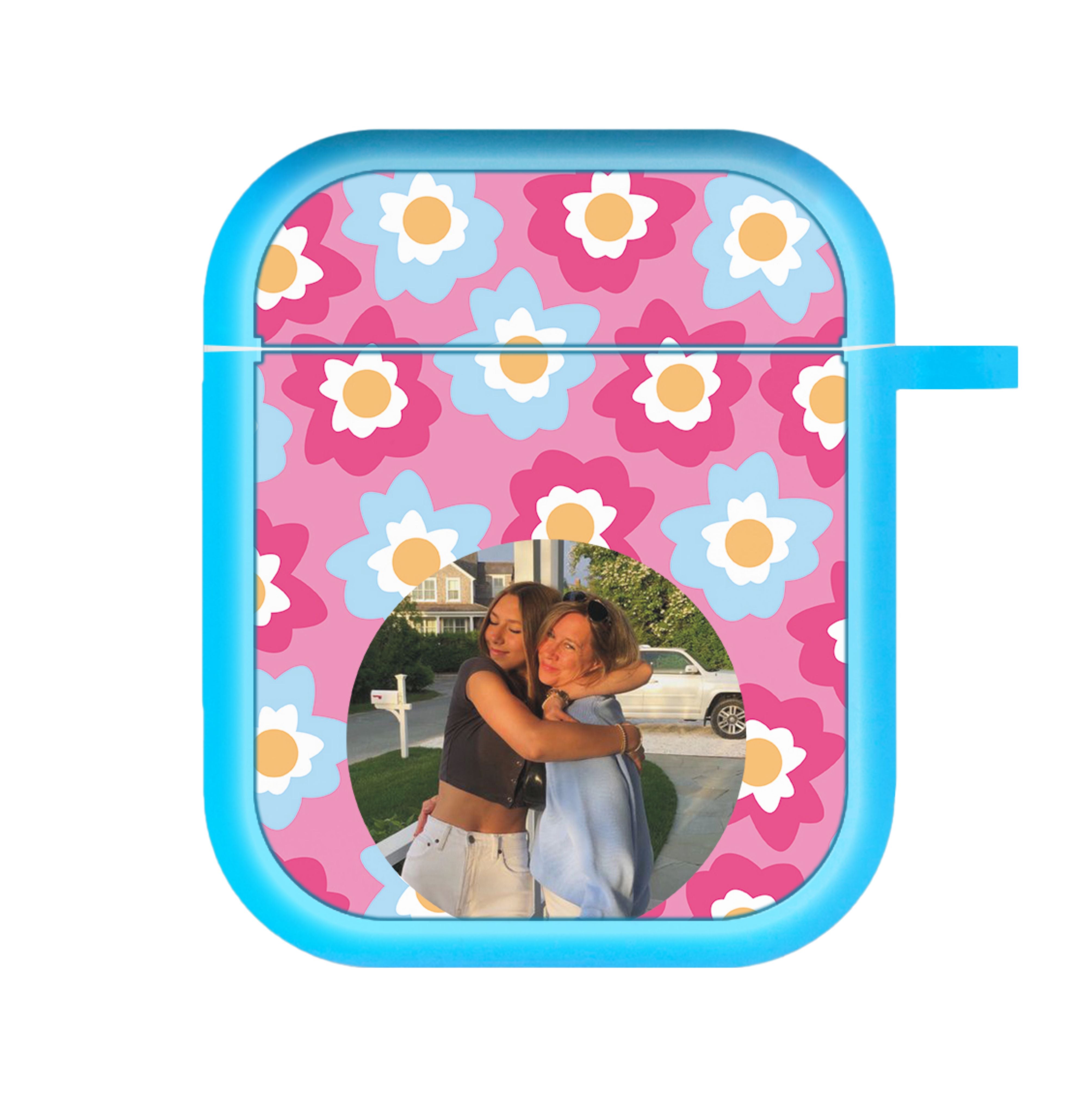 Pink And Blue Flower Pattern - Personalised Mother's Day AirPods Case