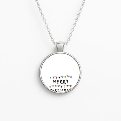 Merry Christmas String Lights Circle Necklace