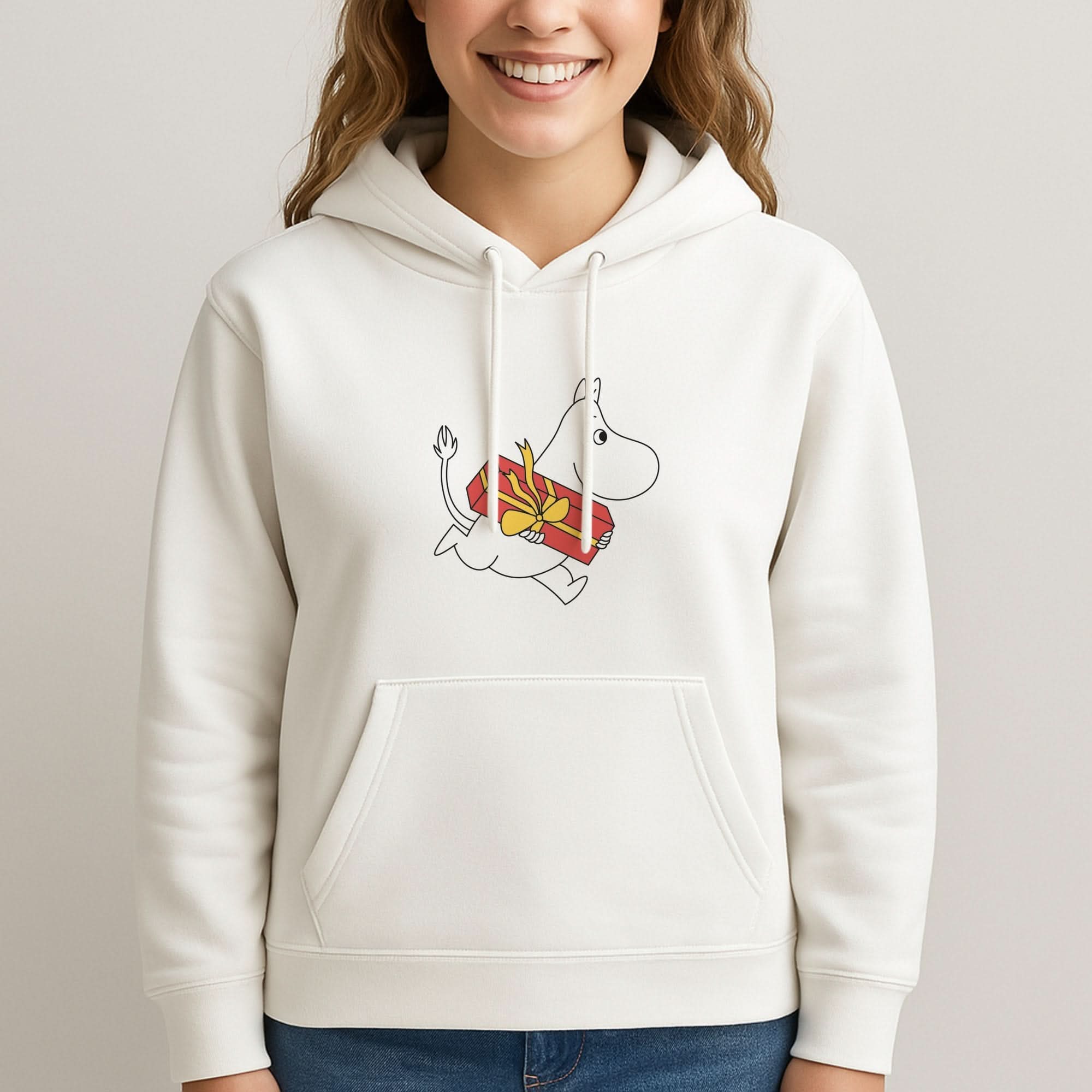 Red Present Moom Womans Hooded Sweatshirt