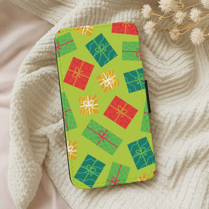 Colourful Abstract Christmas Presents Pattern Leather Phone Case