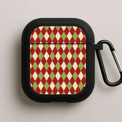 Red And Green Argyle Christmas Pattern Black AirPods Case