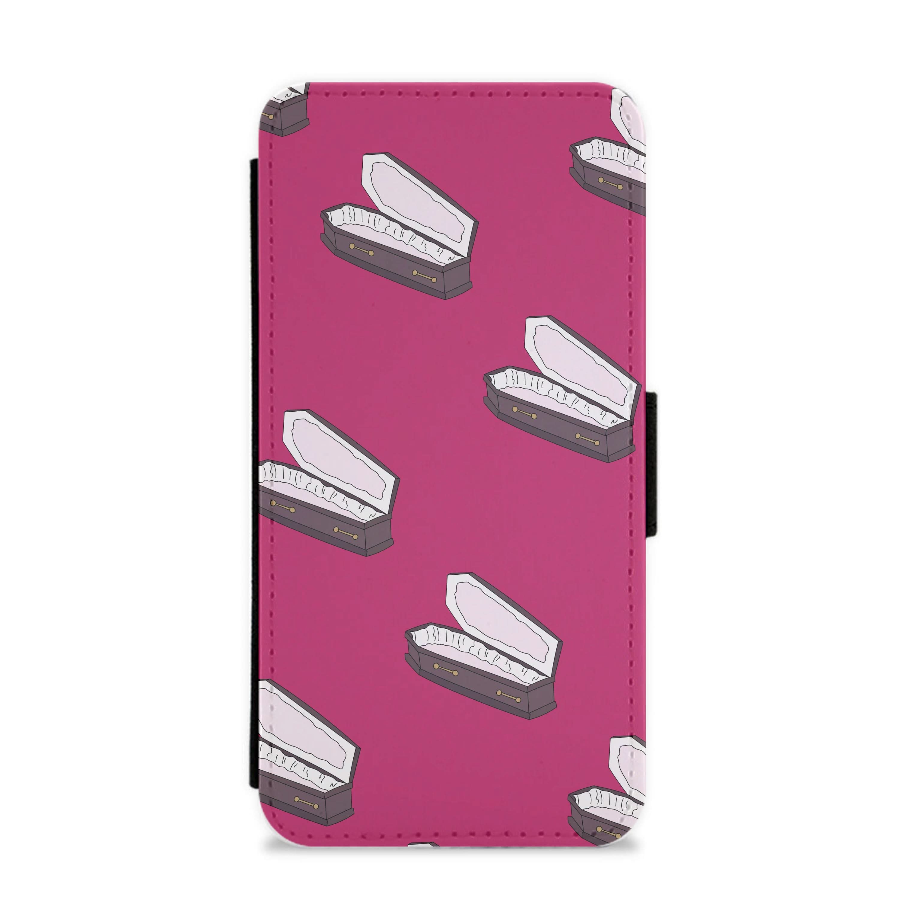 Bright Pink Coffin Pattern Flip / Wallet Phone Case