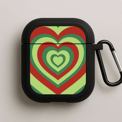 Red And Green Trippy Heart Christmas Pattern Black AirPods Case