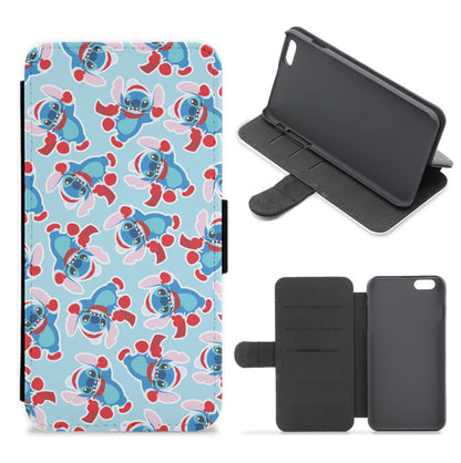 Blue Alien Christmas Pattern Flip / Wallet Phone Case