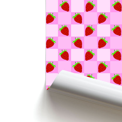 Checkered Strawberries Pattern Poster