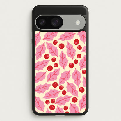 Pink Holly And Berries Pattern Google Pixel 9 / 9 Pro Case