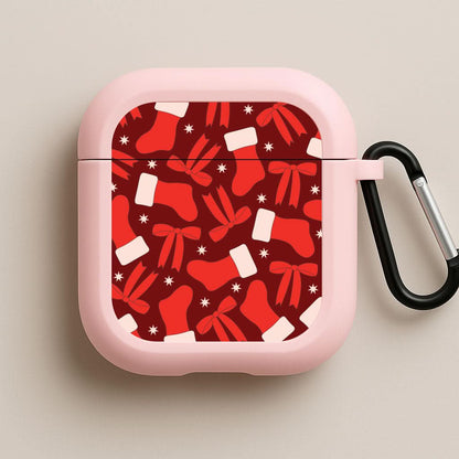 Stockings And Bows Pattern Pink AirPods Case