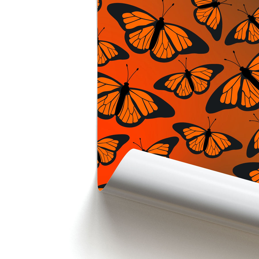 Orange Gradient Butterfly - Butterfly Patterns Poster