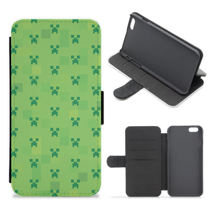 Creeper Pattern Green Flip / Wallet Phone Case