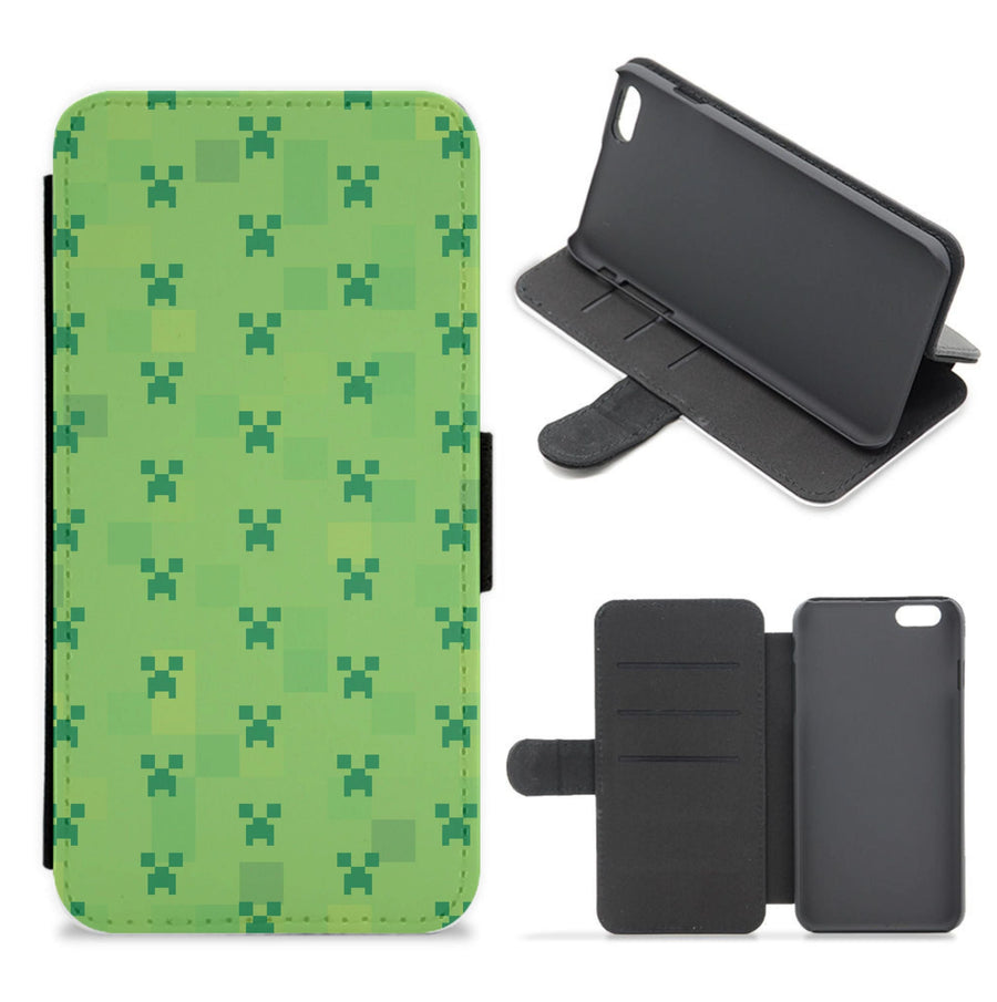 Creeper Pattern Green Flip / Wallet Phone Case