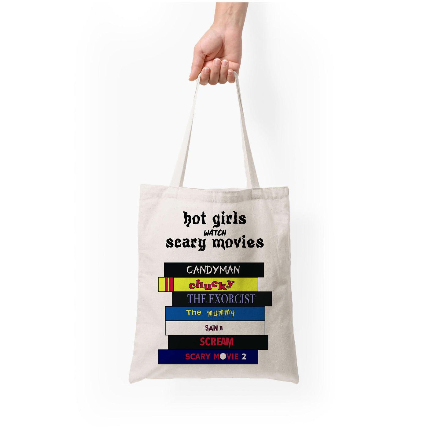 Hot Girls Watch Scary Movies Tote Bag