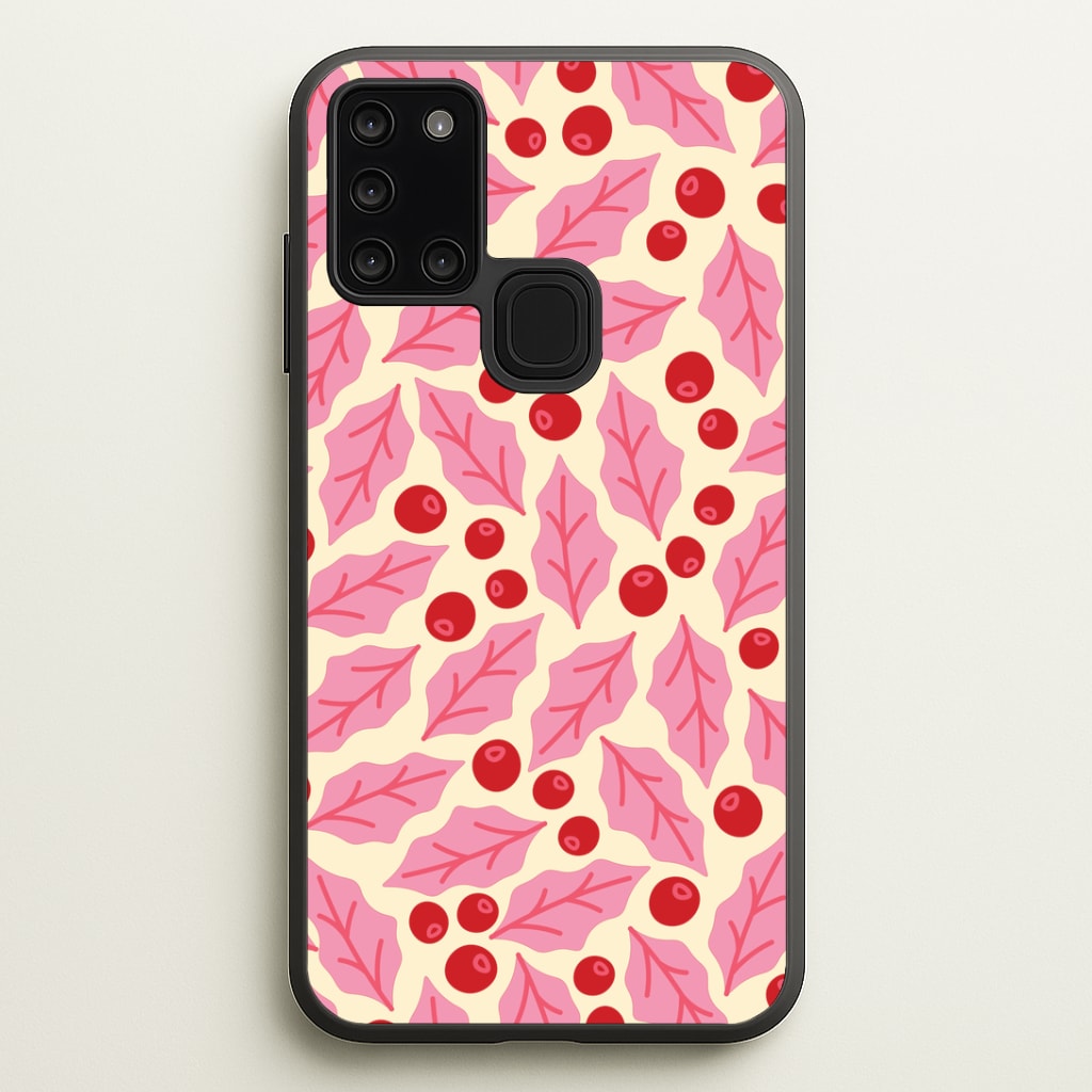 Pink Holly And Berries Pattern Galaxy A21s Case