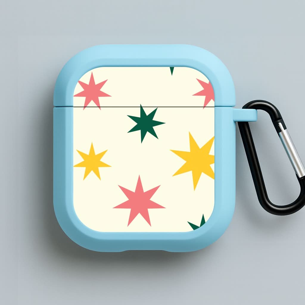 Colourful Christmas Stars Pattern Blue AirPods Case