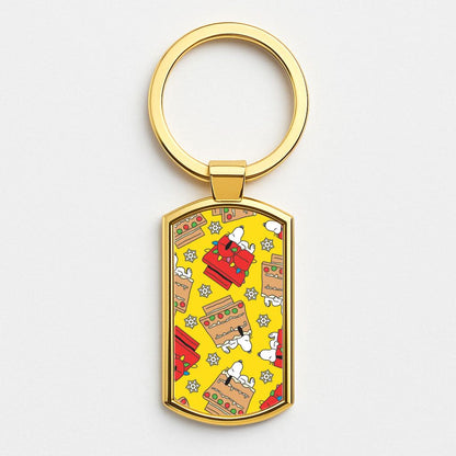 Cartoon Beagle Fairylights And Gingerbead Pattern Gold Keyring
