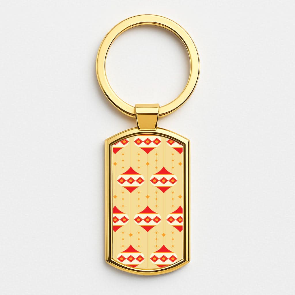 Abstract Christmas Baubles Pattern Gold Keyring